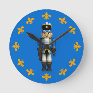 Blå jul Nutcracker Leksak Soldier Round Clock Rund Klocka
