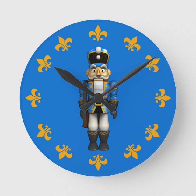 Blå jul Nutcracker Leksak Soldier Round Clock Rund Klocka (Framsida)