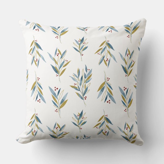 Blå jul och Guld Bouquets Kudde (Framsida)