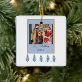 Blå jul Pagoda Träd 1-Photo Ram Julgransprydnad Keramik
