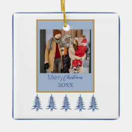 Blå jul Pagoda Träd 1-Photo Ram Julgransprydnad Keramik