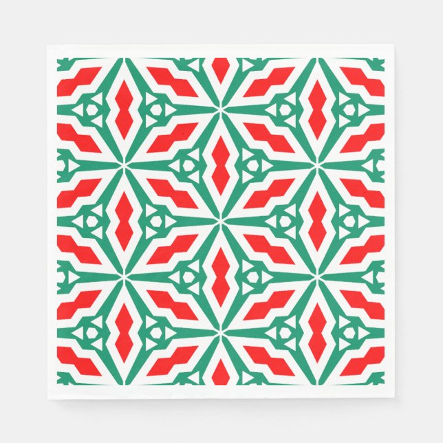 Blå jul Röd och Grönt Snowflake Star Pappersservett (Framsidan)