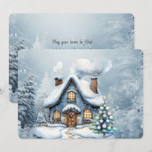 Blå jul snö vinter scen hus