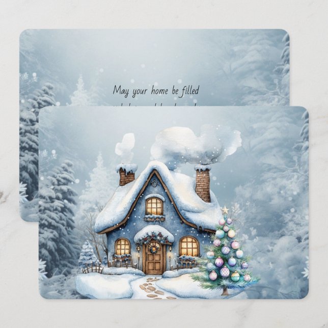 Blå jul snö vinter scen hus (Fram/baksida)