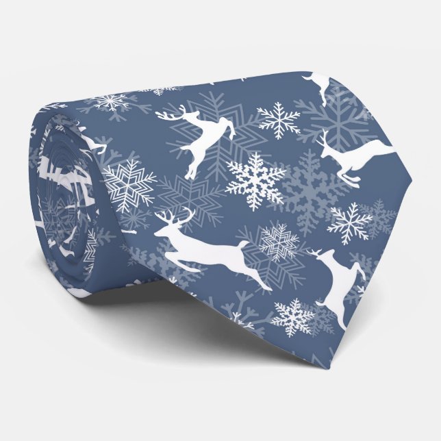 Blå jul snöflingor hjort mönster slips (Rullad)