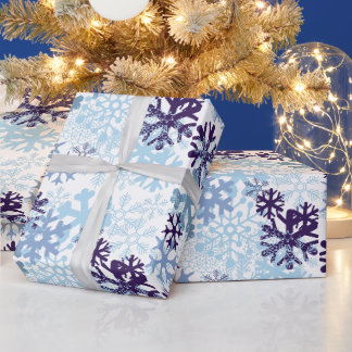 Blå jul Snöflingor Indigo Snowy White Presentpapper