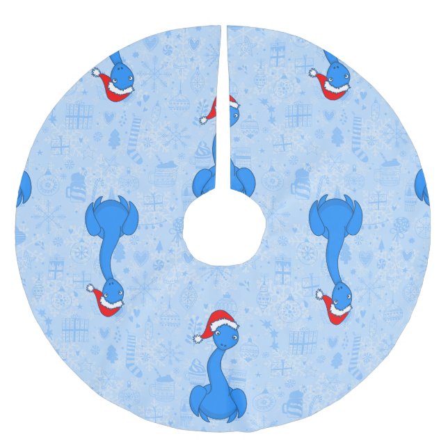 blå jul tomte Loch ness monster Julgransmatta Borstad Polyester (Framsidan)