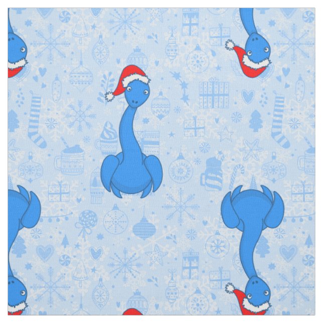 blå jul tomte Loch ness monster Tyg (Provkarta)