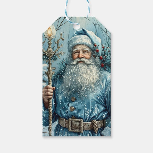 Blå jul tomte  presentetikett (Framsidan)