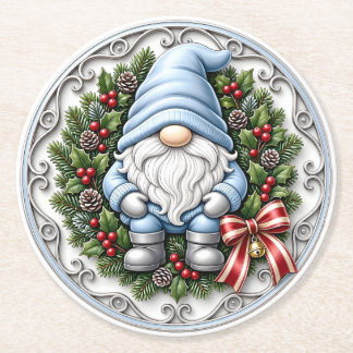 Blå Jul Tomte Underlägg Papper Rund