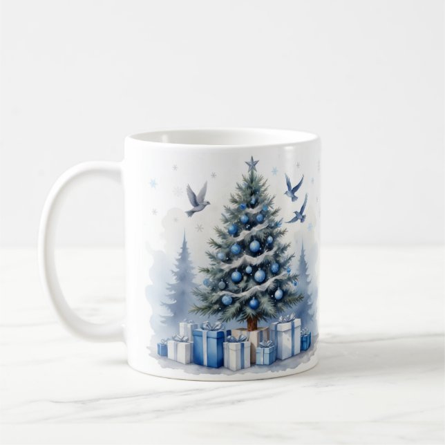 Blå jul - Träd Kaffemugg (Vänster)