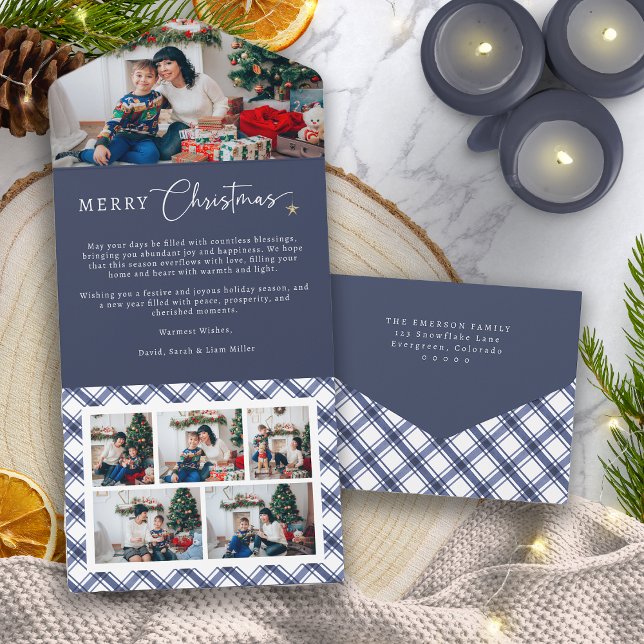 Blå jul vikbar kort med tre delar (Blue Christmas Trifold Card
)