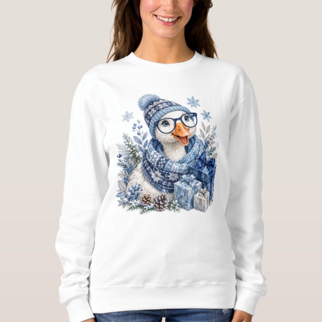 Blå jul vinter höst gås t shirt (Framsida)