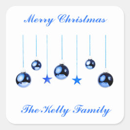 Blå julafton bollar med Dekoration Fyrkantigt Klistermärke