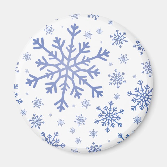 Blå julafton Snöflingor på Vintervit Magnet (Framsidan)