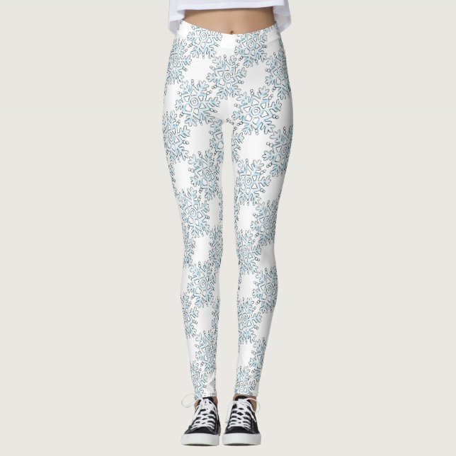 Blå julafton Snöflingor, Winter Snöstorm Mönster Leggings (Framsida)