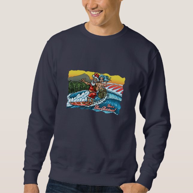 Blå julafton Surfing Santa Illustration Sweatshirt (Framsida)