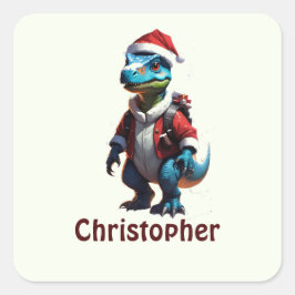 Blå juldinosaurier fyrkantigt klistermärke