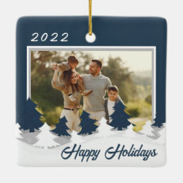 Blå julfoto, Personlig jul Julgransprydnad Keramik