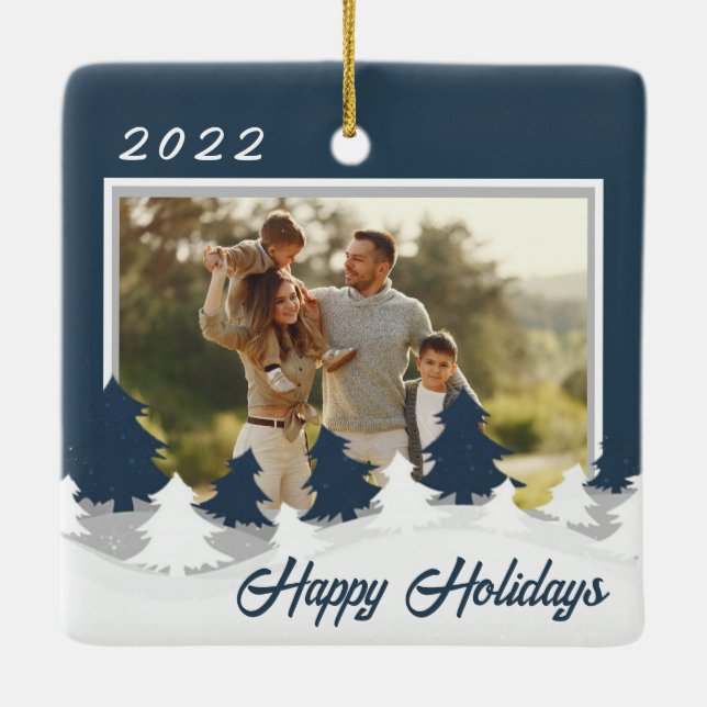 Blå julfoto, Personlig jul Julgransprydnad Keramik (Baksida)