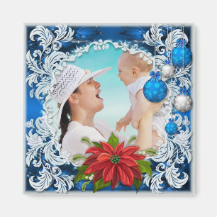 Blå julfoto Ram Magnet