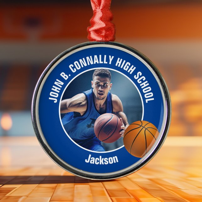 Blå Julfotografi av Basketspelare Julgransprydnad Metall (Skapare uppladdad)