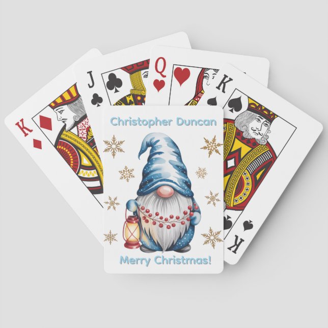 Blå julgnom med röda lyktbär casinokort (Baksidan)