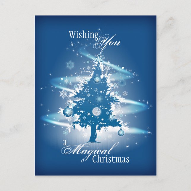 Blå Julgran-jul Helg Vykort (Framsida)