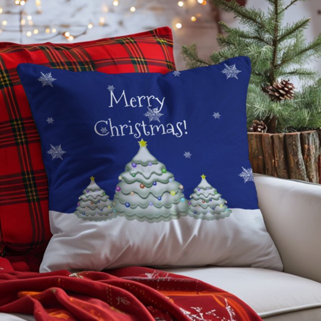 Blå julgran kastkudde kudde (Blue Christmas Tree Throw Pillow)