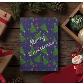 Blå Julgran med klockor och rödblommor Inbjudningar