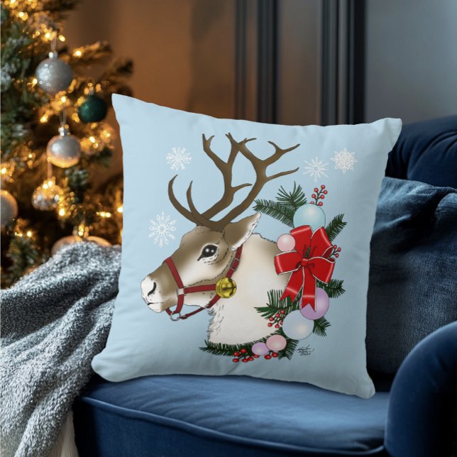 Blå julgran med renkrans  kudde (Skapare uppladdad)