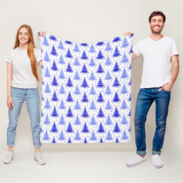 Blå Julgran Periwinkle Mönster Design Fleecefilt