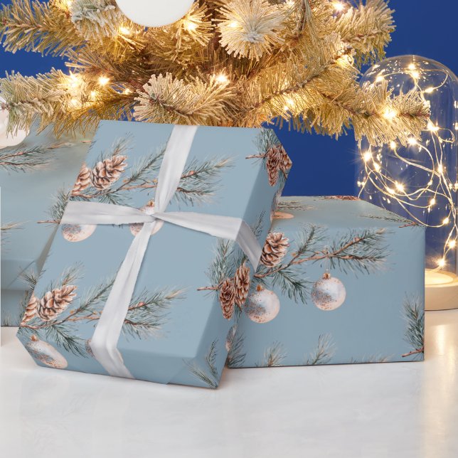 Blå julgran tallkottar dekorationer   presentpapper (Helgdagar)