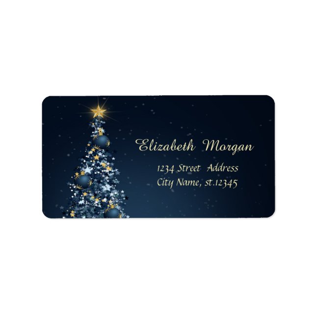 Blå julgran, utsmyckningar Högtid Adressetikett (Framsidan)