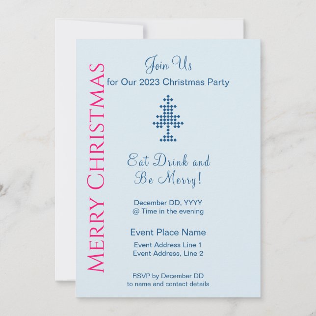 Blå Julgran vid Snö-julen Party Inbjudningar (Baksida)