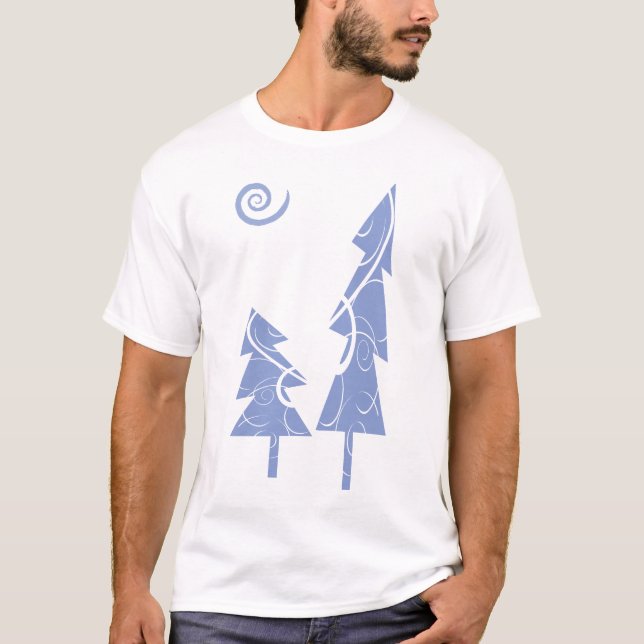 blå Julgranar T-shirt (Framsida)