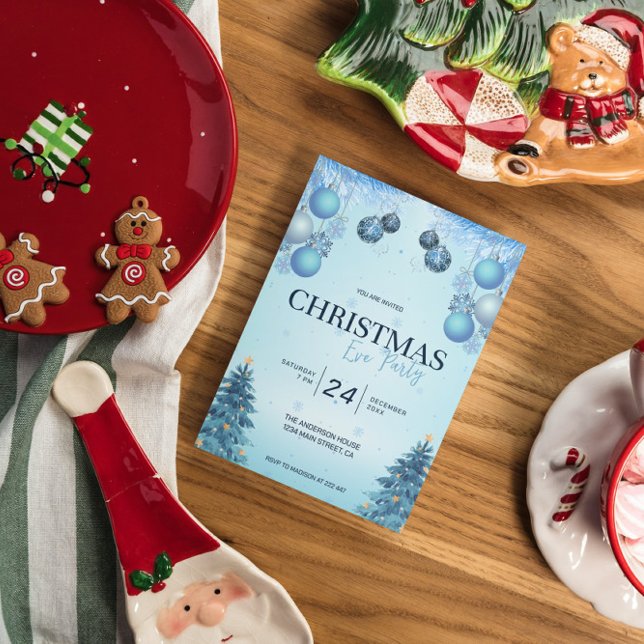 Blå julgranskulor jul   inbjudningar (Skapare uppladdad)
