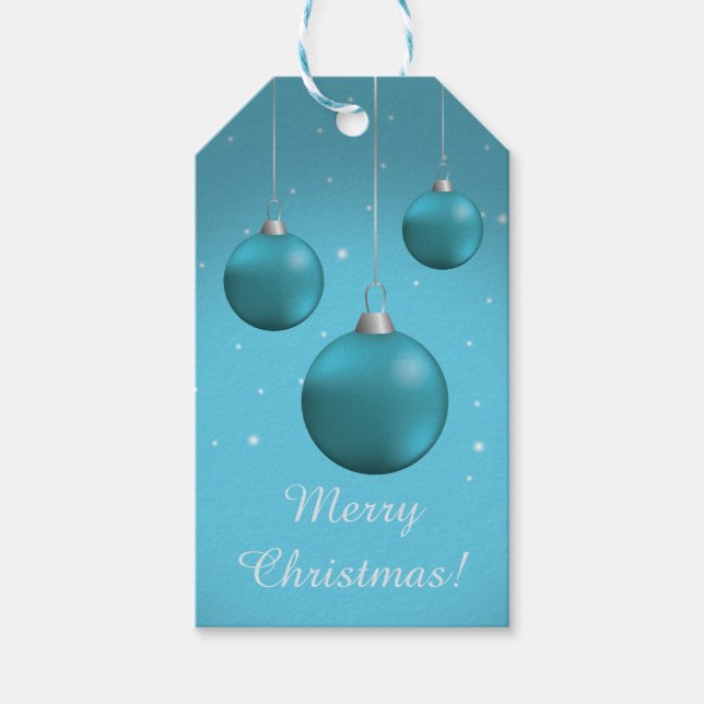 Blå julgranskulor presentetikett (Framsidan)