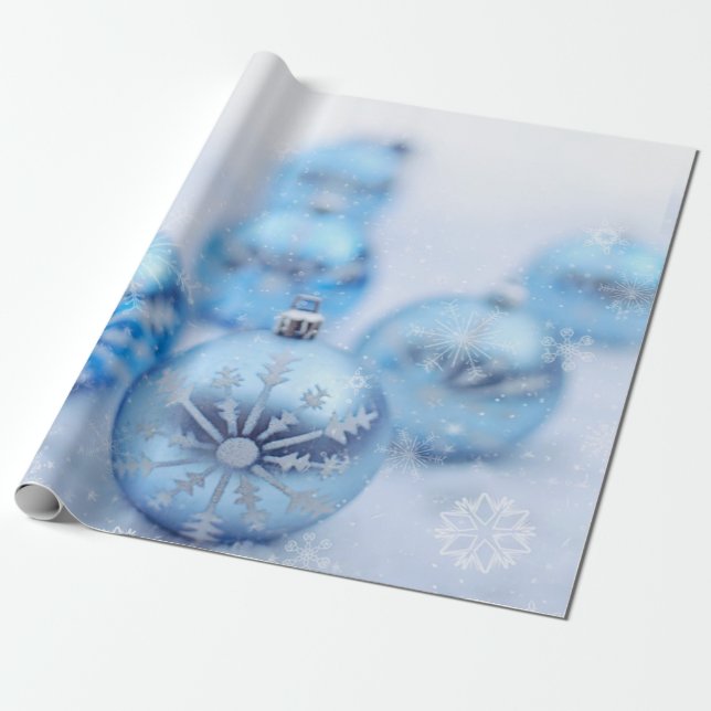 Blå julgranskulor Snöflingor Högtid Presentpapper (Utrullad)