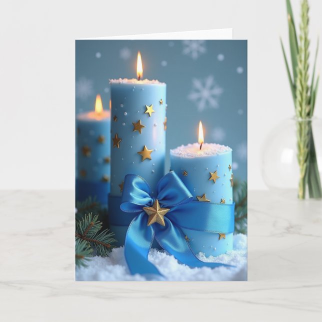 Blå julgransljus kort (Framsida)