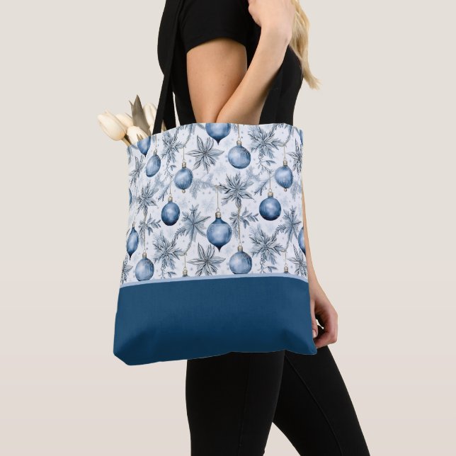 Blå julgransornament Mönster Färgblock Tygkasse (Närbild)