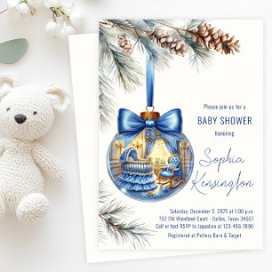 Blå julgransprydnad Baby Shower Inbjudningar