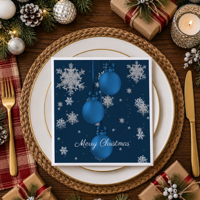 Blå julgransprydnader pappersservetter (Blue Christmas Ornaments Paper Napkins)