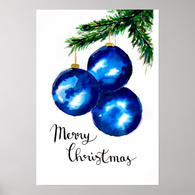 Blå julgransprydnader poster (Framsidan)