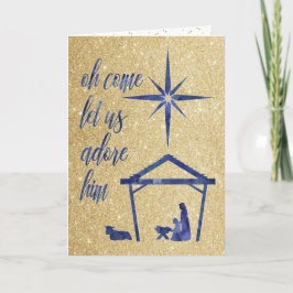 Blå julhälsningskort Guld Glitter Helgkort
