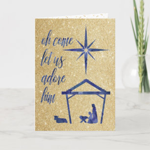 Blå julhälsningskort Guld Glitter Helgkort