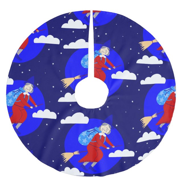 Blå julhäxparapanas broomrider spookmas julgransmatta borstad polyester (Framsidan)