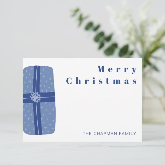 Blå julhelg Familj tack Kort (Stående Fram)