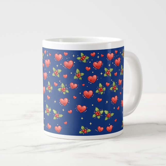 Blå julhjärtan & Julmugge med Holly Jumbo Mugg (Framsida höger)