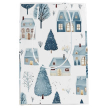 Blå julhus och Träd